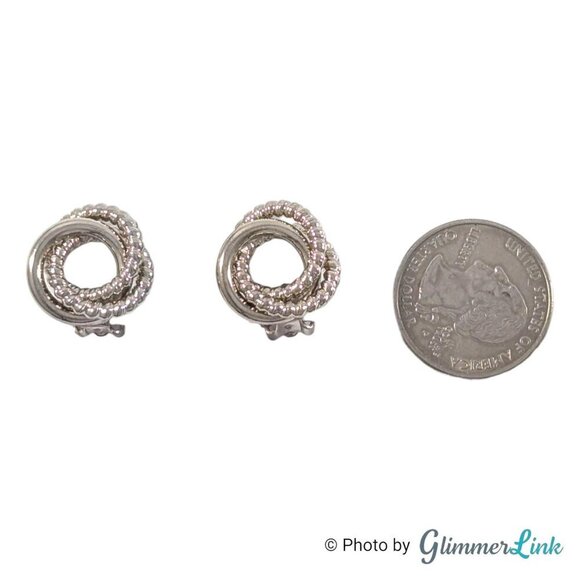 Vintage Lisner Knot Small Silver Tone Clip On Earrings - Picture 5 of 11